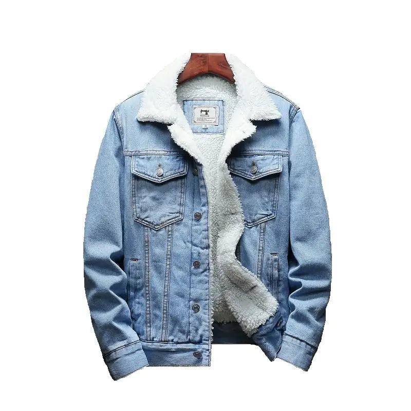 Men Light Blue Winter Jean Jackets Outerwear Warm Denim Coats New Men