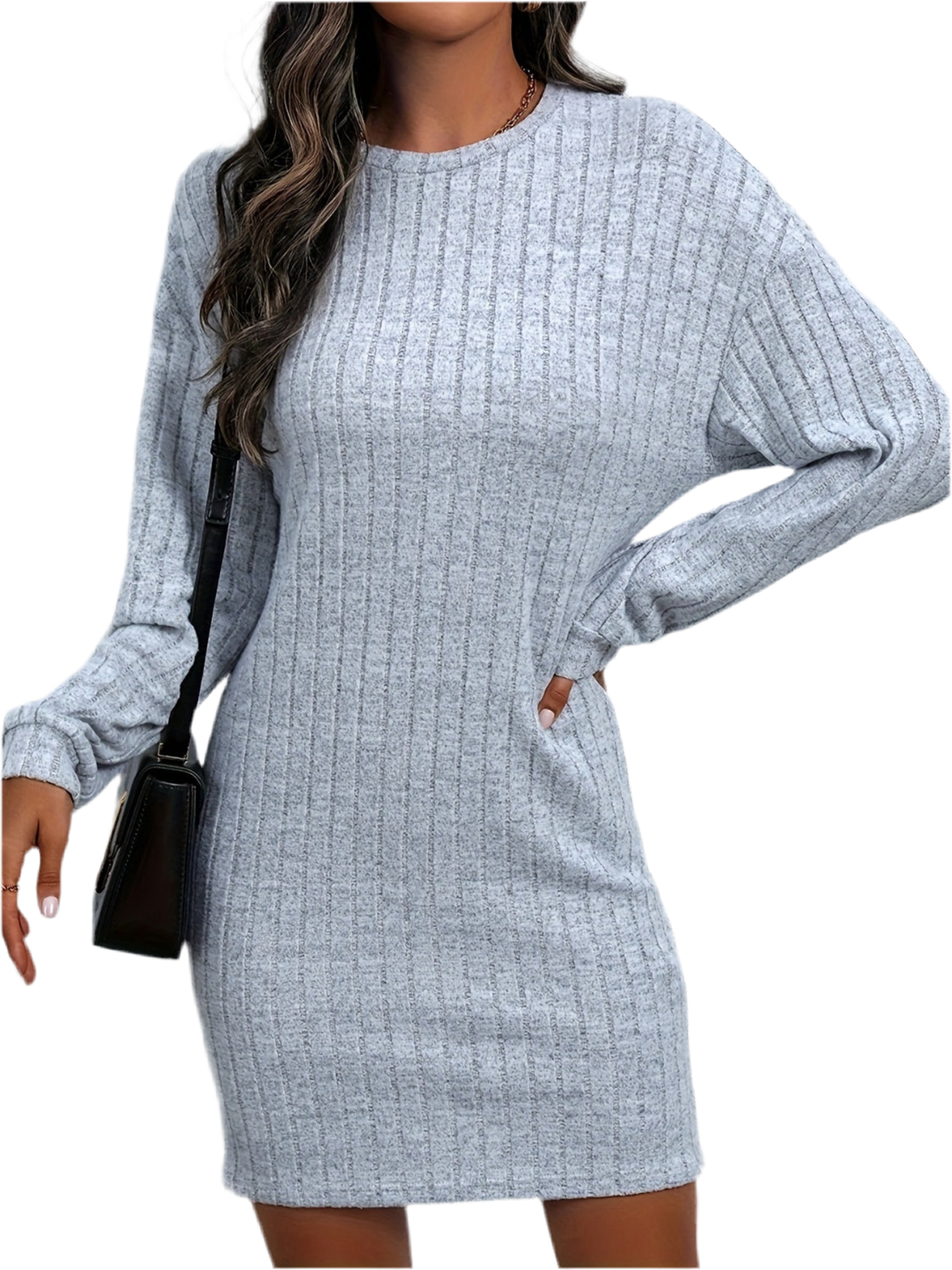 Round Neck Long Sleeve Mini Dress