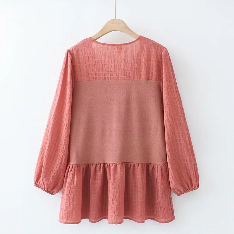 Loose Fit Drawstring V-Neck Long Sleeve Top