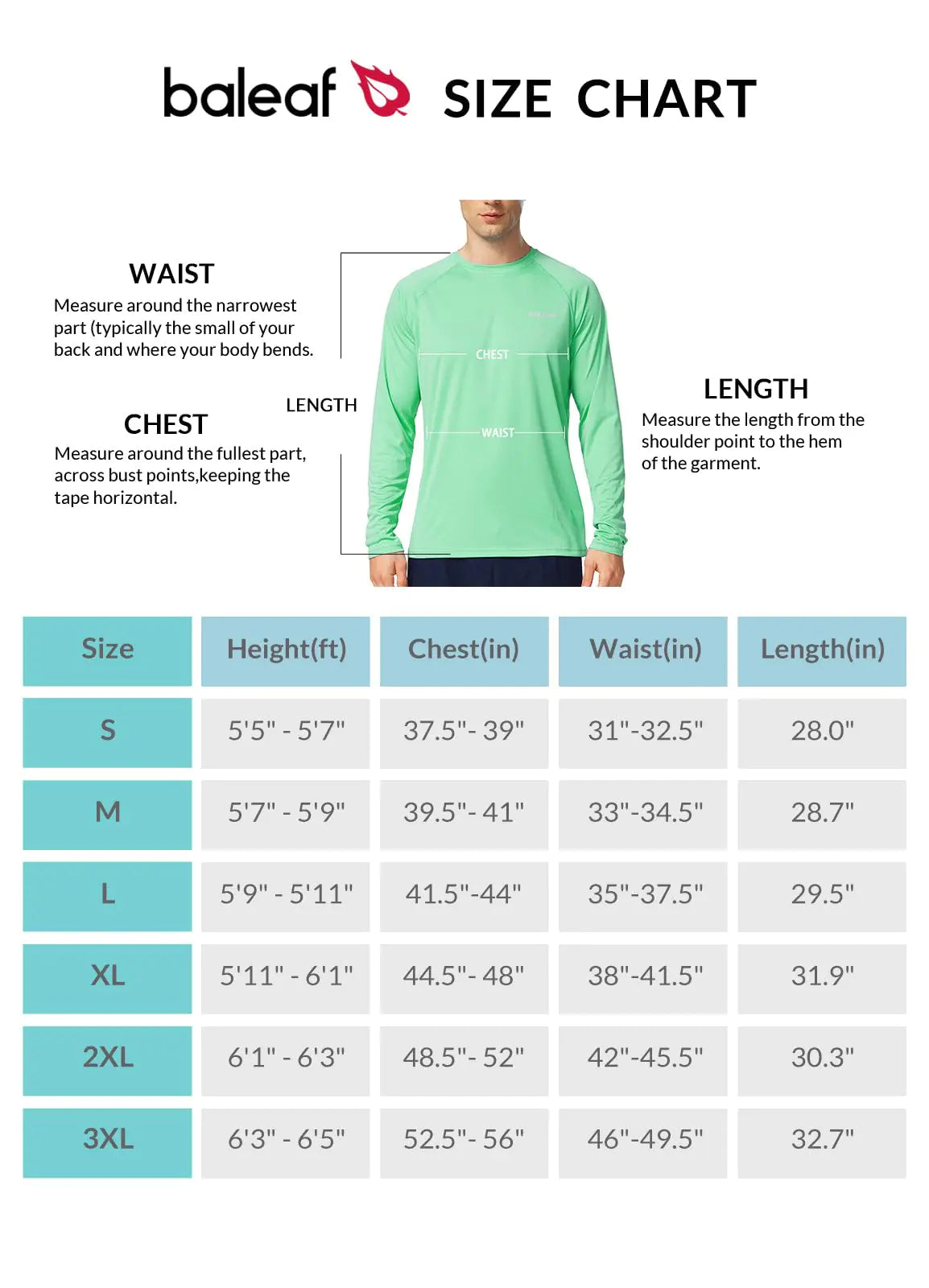 BALEAF Men's Sun Protection Shirts UV SPF UPF 50+ Long Sleeve Rash Guard Fishing Running Quick Dry Lightweight 02-beach Glass Large