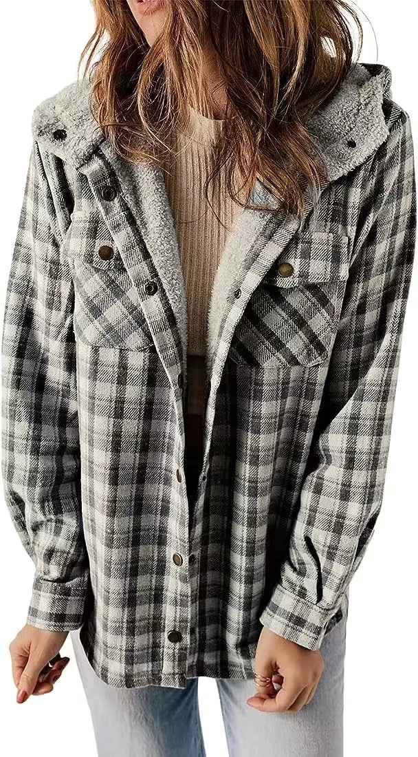 Cozy Plaid Hooded Wool Coat with Fleece Lining