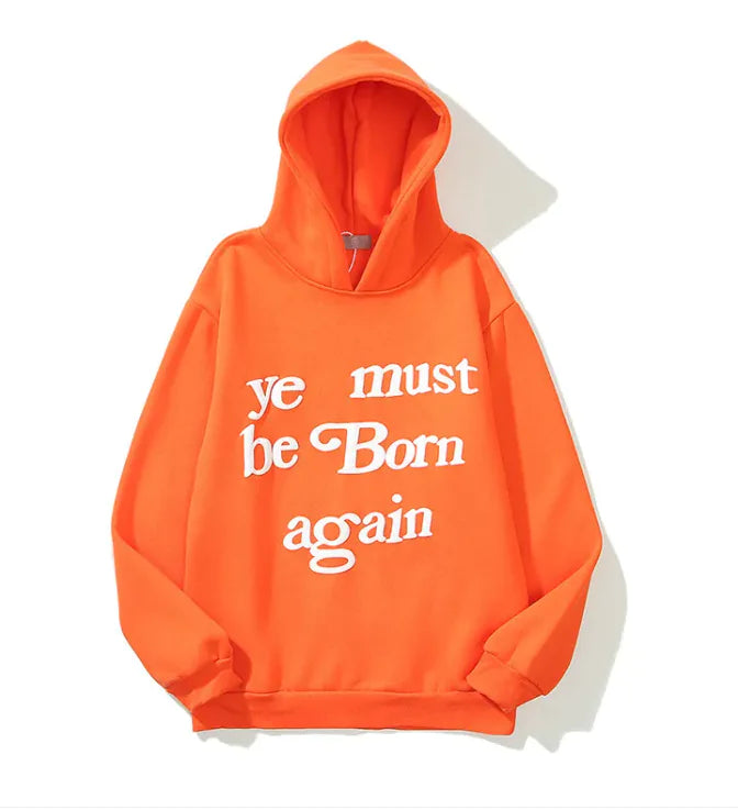 Kanye West-Style Fleece Hoodie with Foam Letter Print